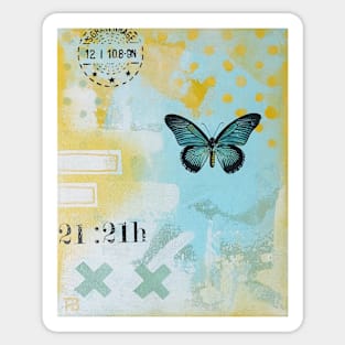 Picture of an original painting, green butterfly Sticker